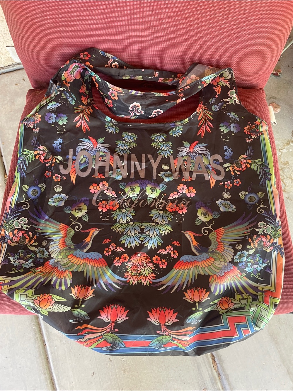 Johnny Was Tote Bag Womens Large Black Floral Bird Packable Shopping Reusable